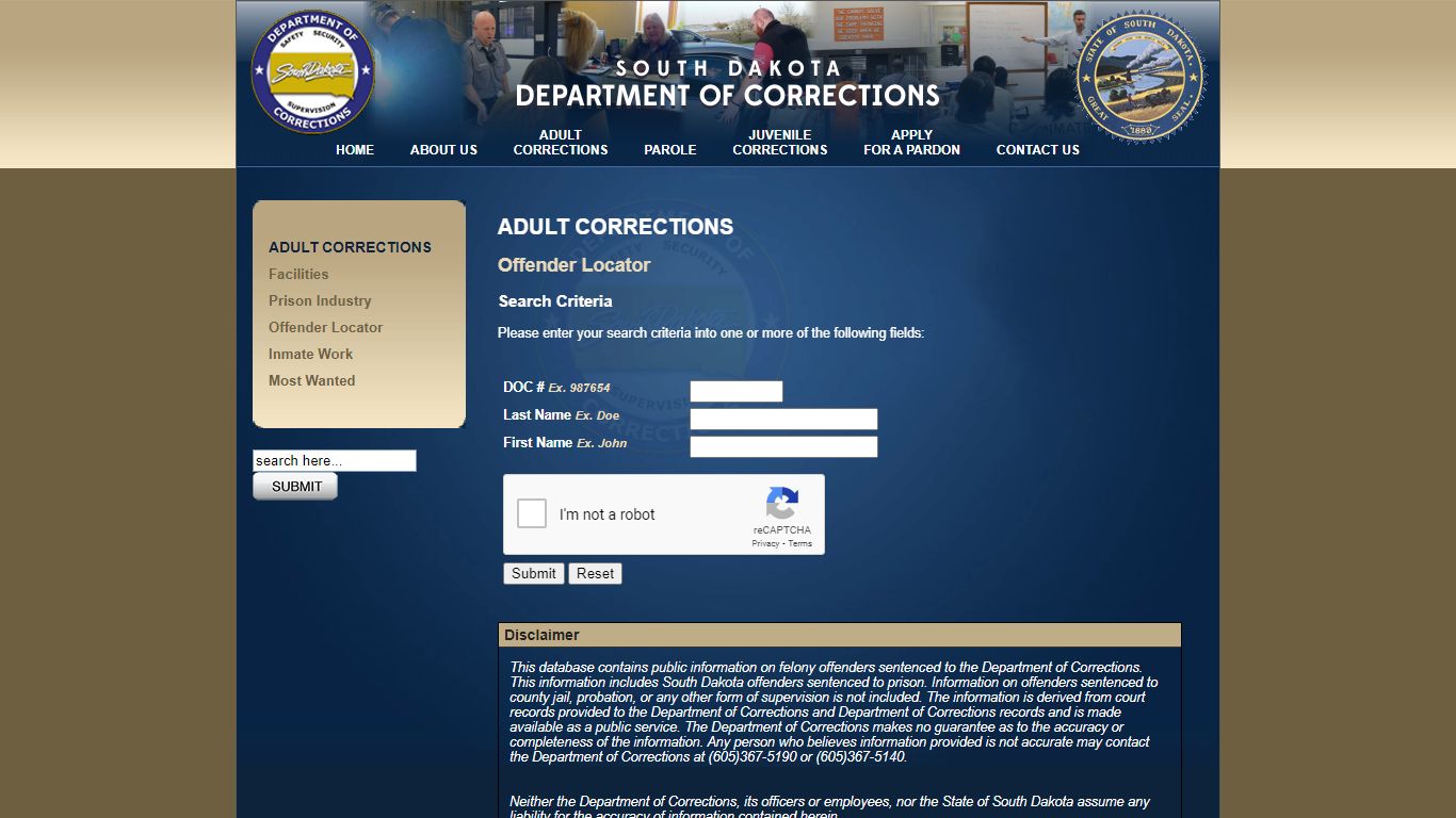 Offender Locator :: SD Dept of Corrections