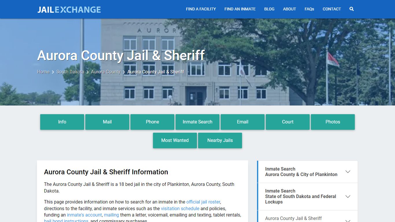 Aurora County Jail & Sheriff, SD Inmate Search, Information