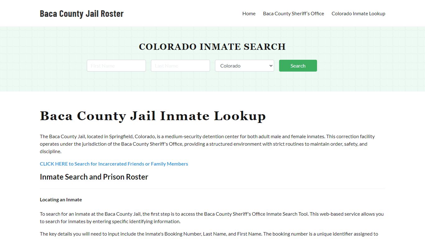 Baca County Jail Roster Lookup, CO, Inmate Search
