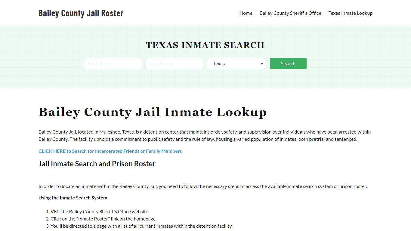 Bailey County Jail Roster Lookup, TX, Inmate Search