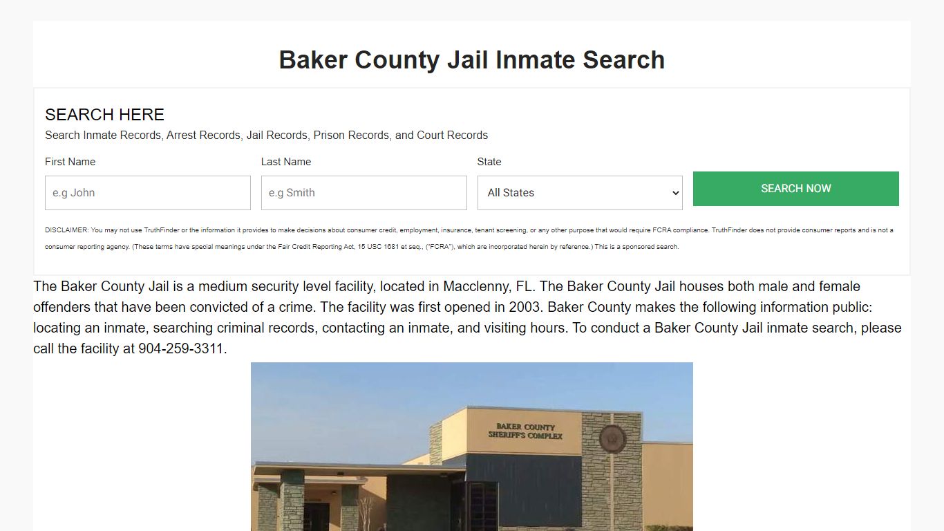 Baker County Jail Inmate Search - Florida Prison Inmate Search