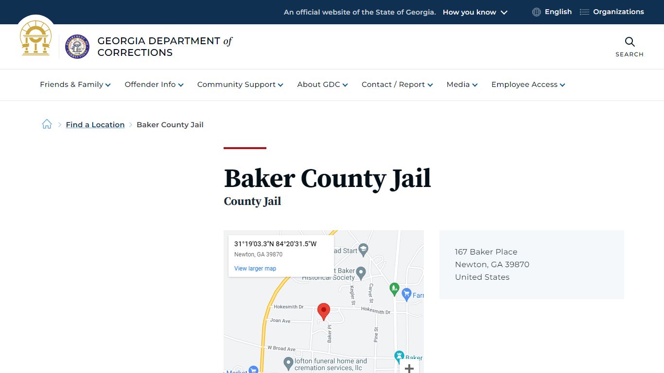 Baker County Jail | Georgia Department of Corrections