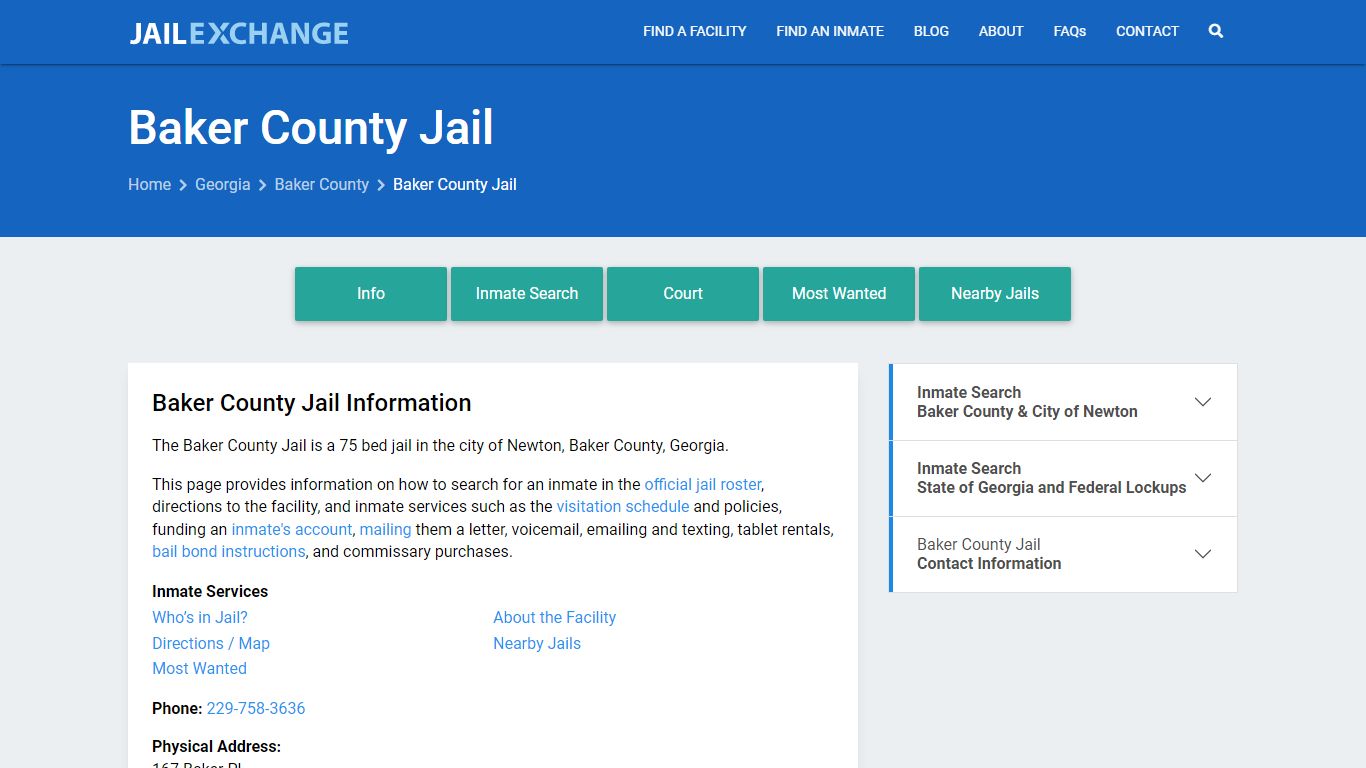Baker County Jail, GA Inmate Search, Information