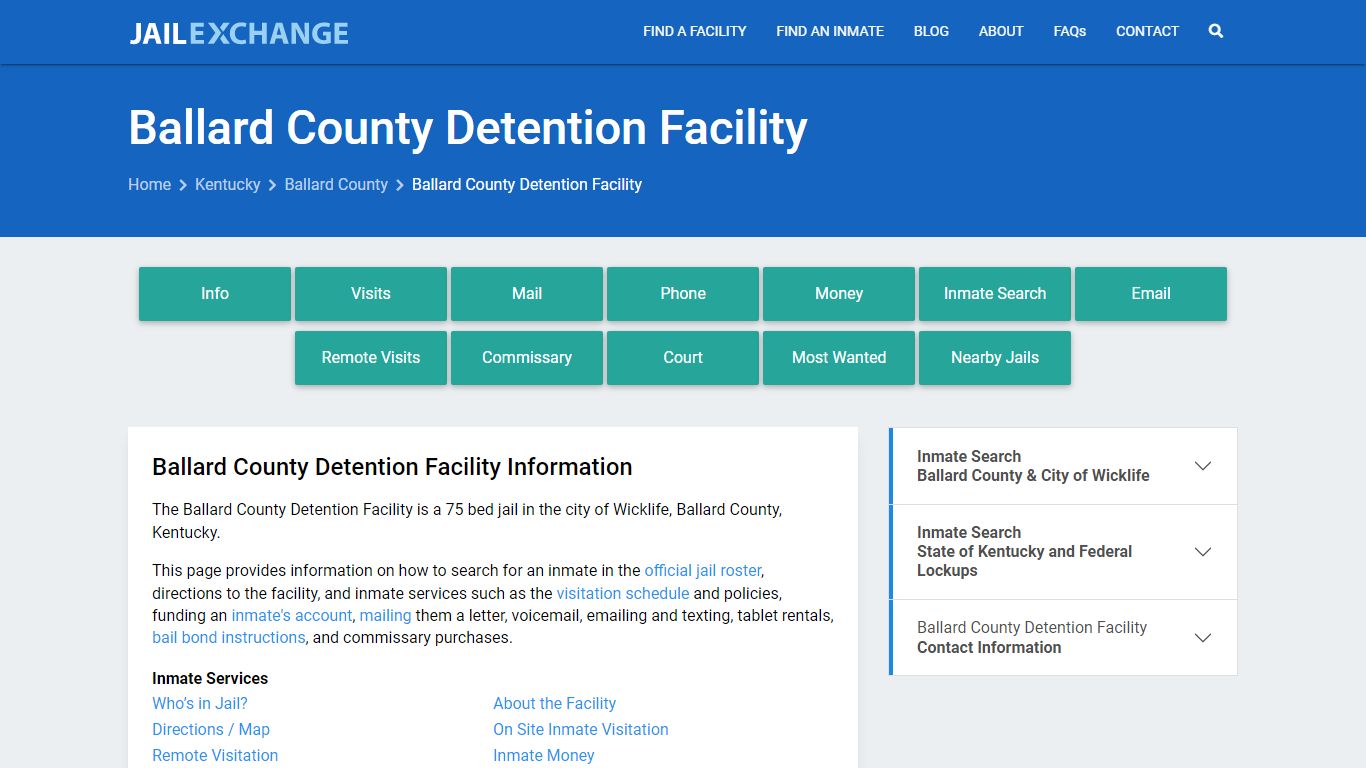 Ballard County Detention Facility, KY Inmate Search, Information