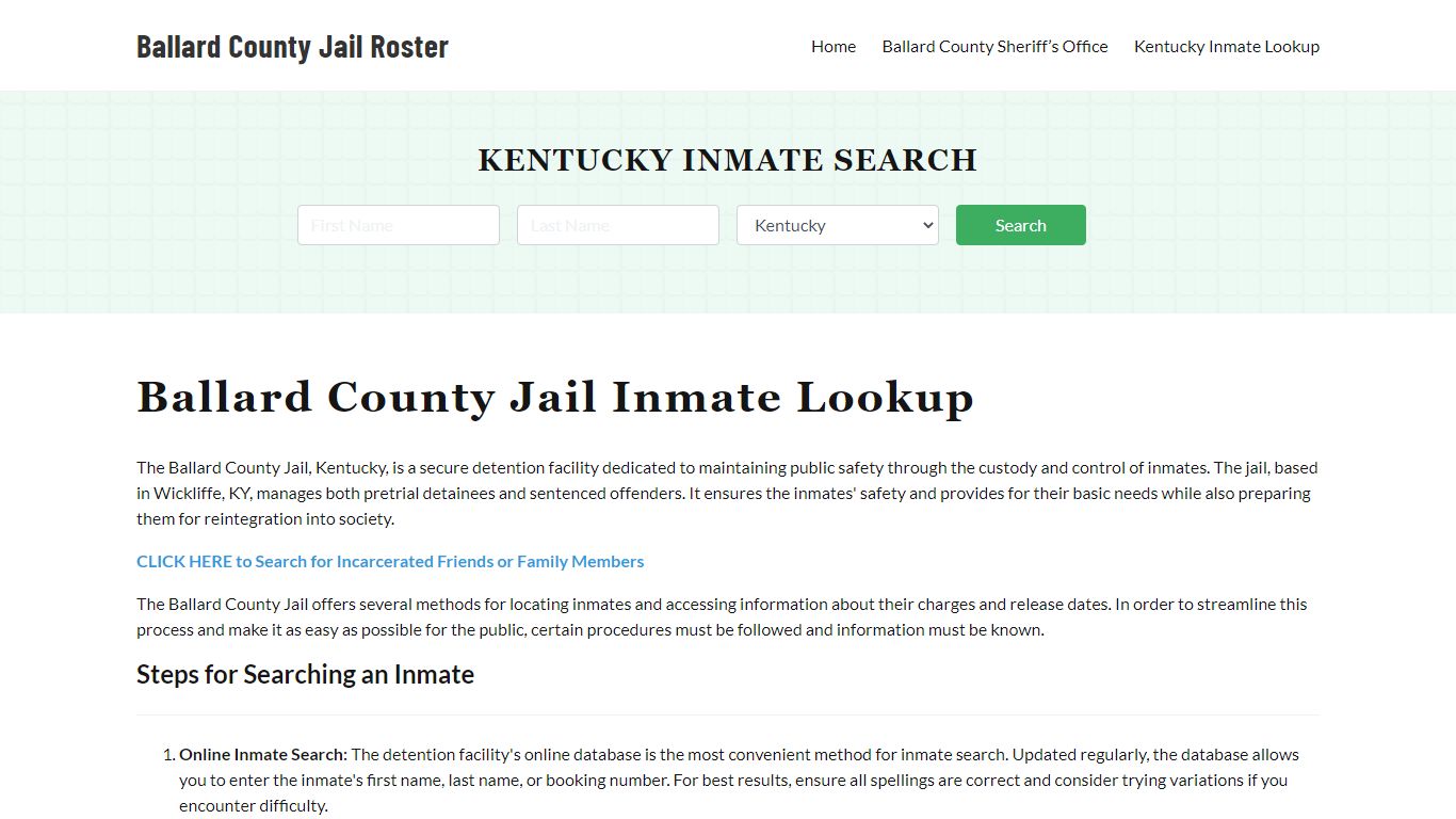 Ballard County Jail Roster Lookup, KY, Inmate Search