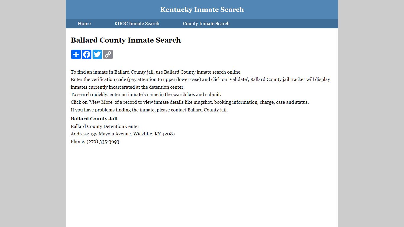 Ballard County Inmate Search