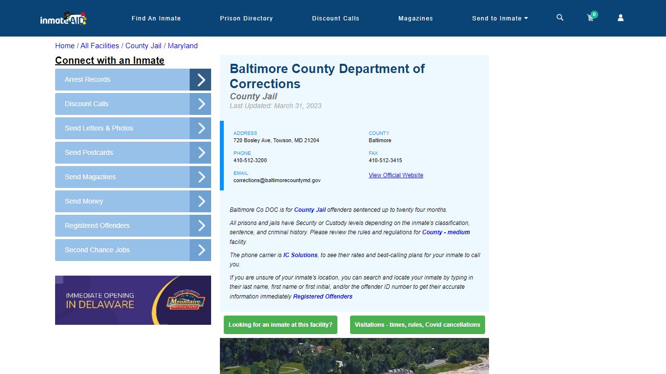 Baltimore County Department of Corrections - Inmate Locator - Towson, MD