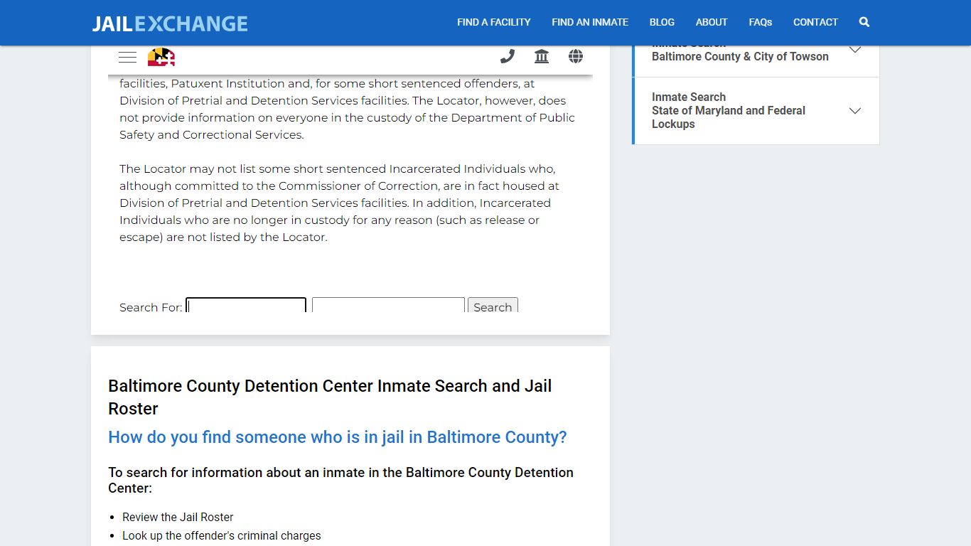 Baltimore County Detention Center Inmate Search - Jail Exchange