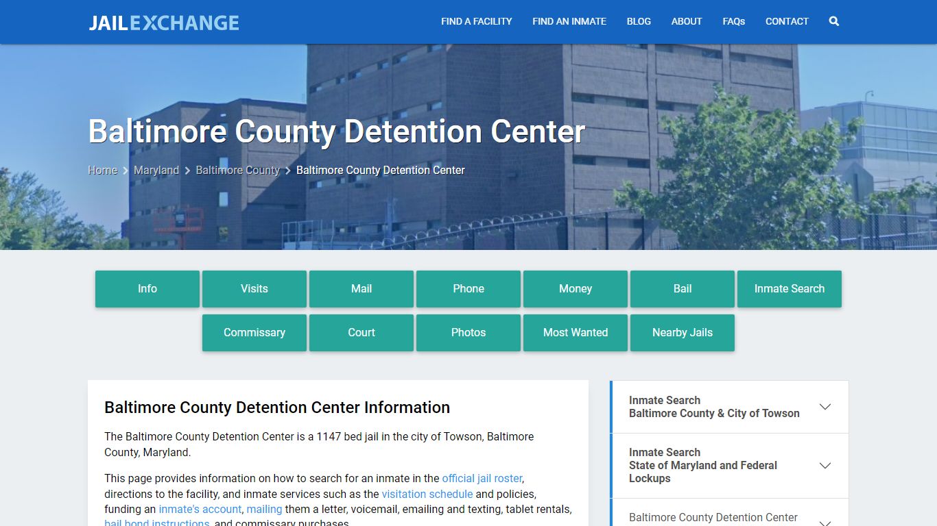 Baltimore County Detention Center, MD Inmate Search, Information