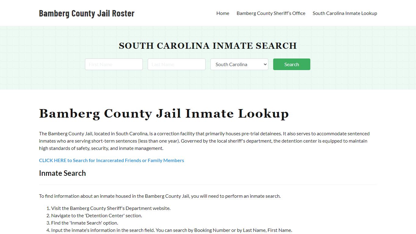Bamberg County Jail Roster Lookup, SC, Inmate Search