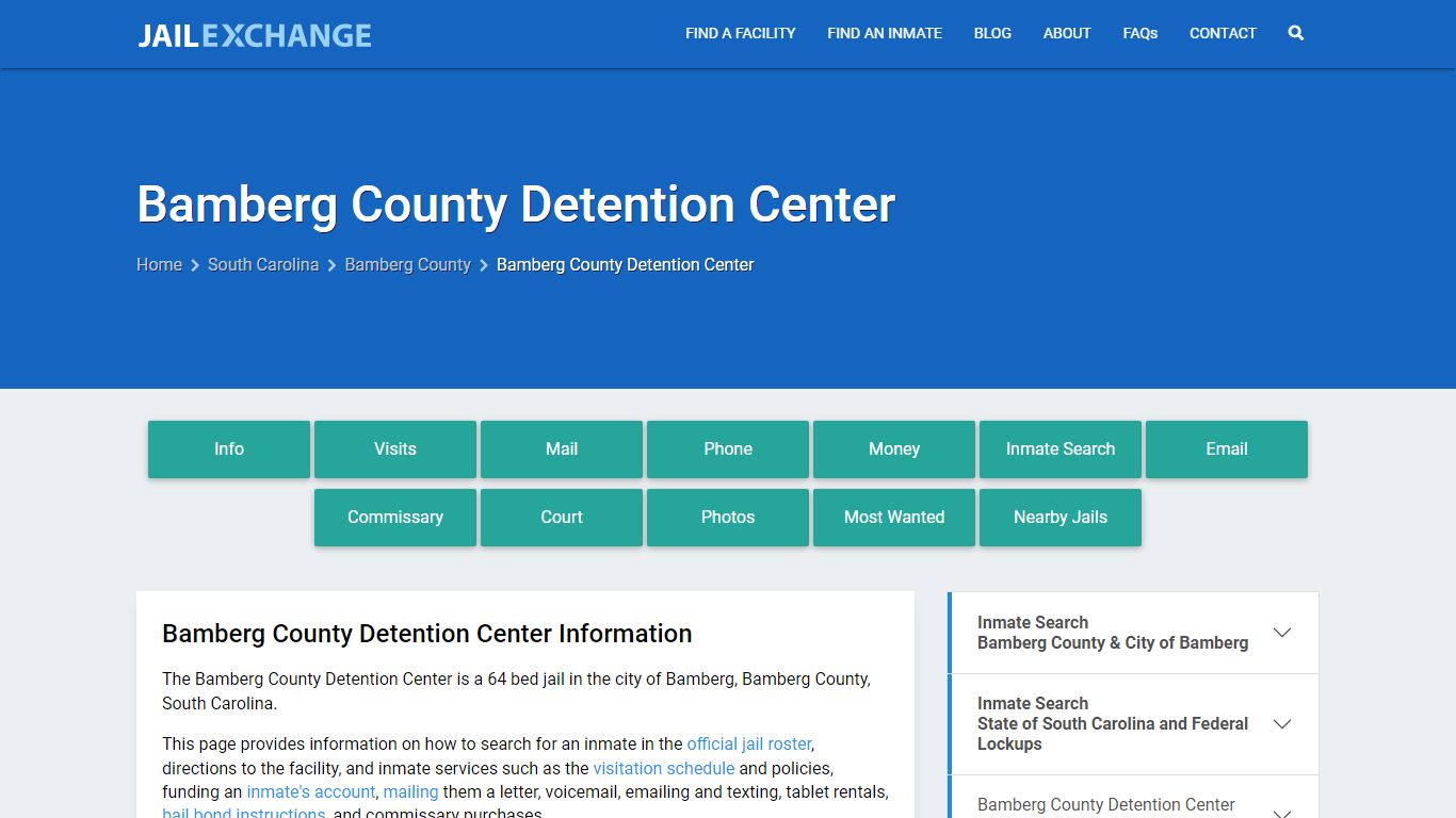 Bamberg County Detention Center, SC Inmate Search, Information