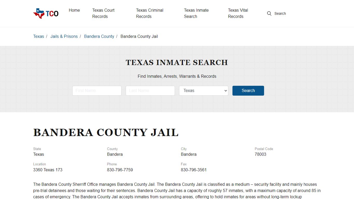 Bandera County Jail in Bandera, TX - Contact Information and Public Records