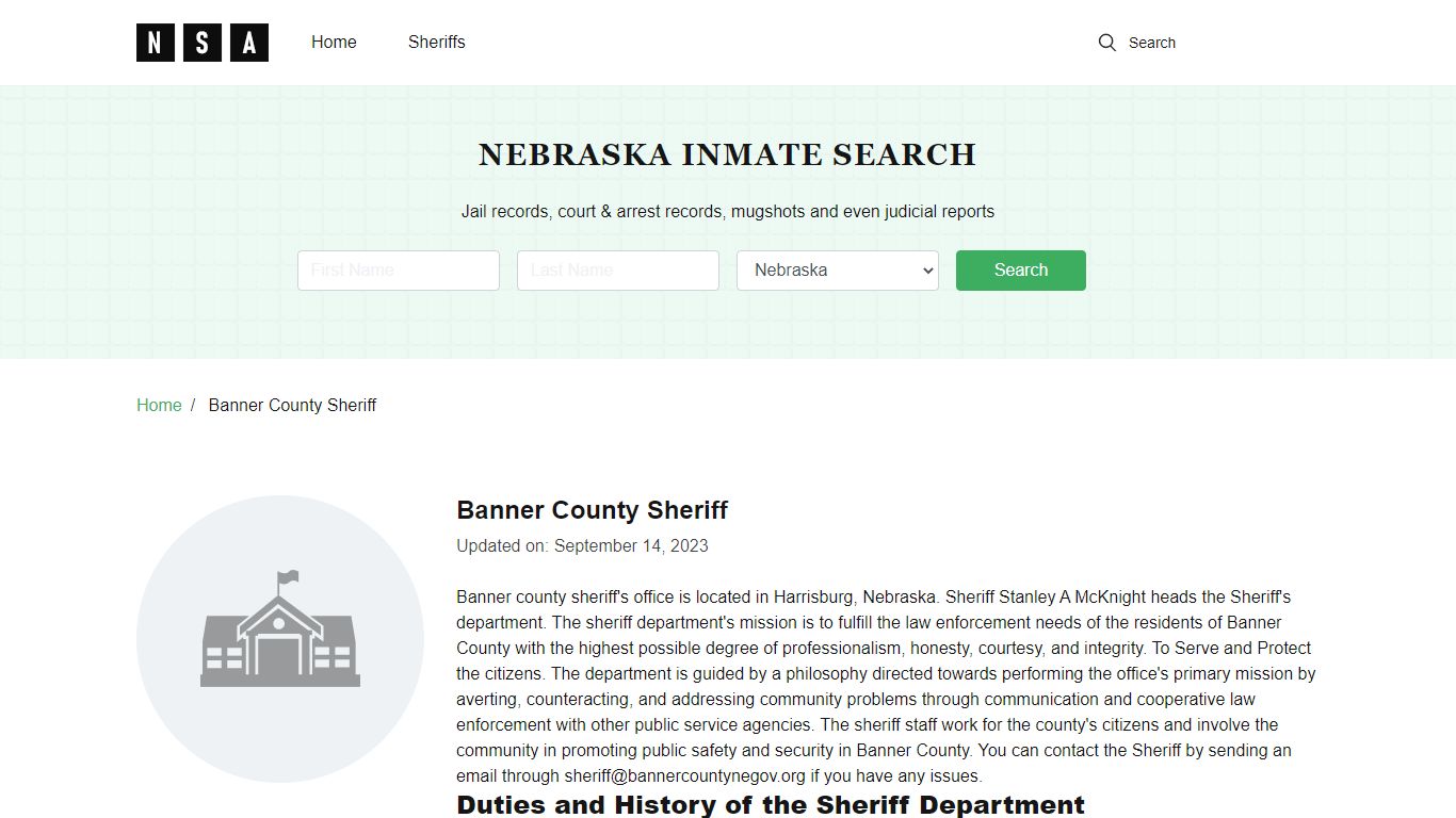 Banner County Sheriff and County Jail Information - nesheriffsassoc.org