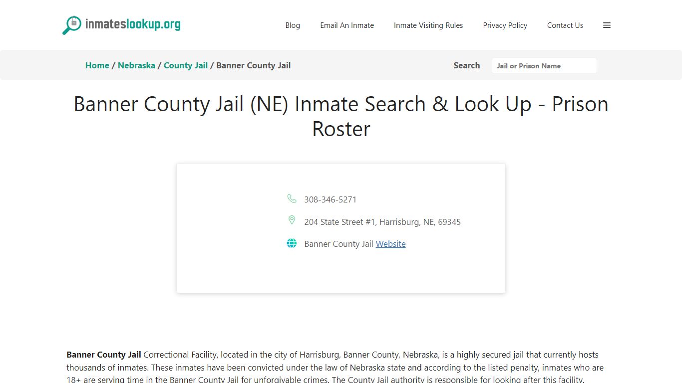Banner County Jail (NE) Inmate Search & Look Up - Prison Roster