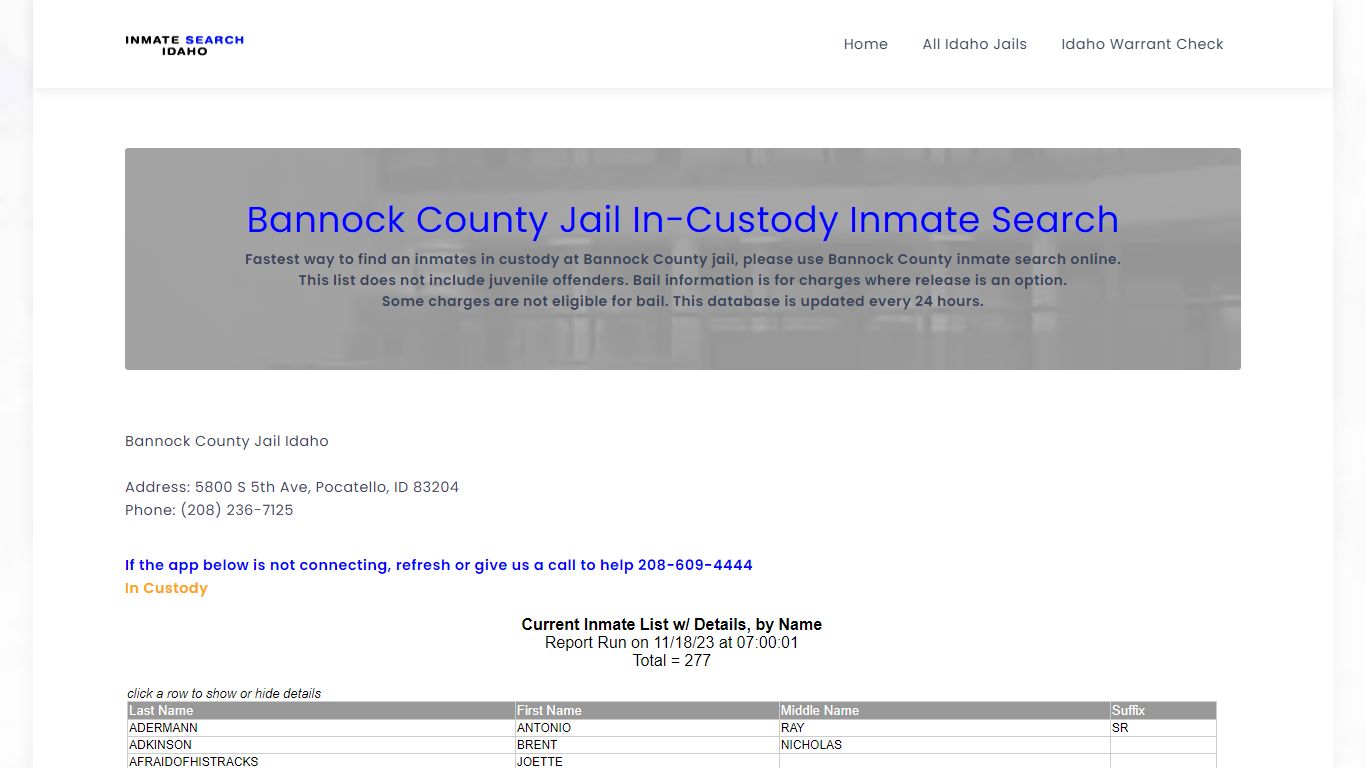 Bannock County Jail Inmate Search Idaho