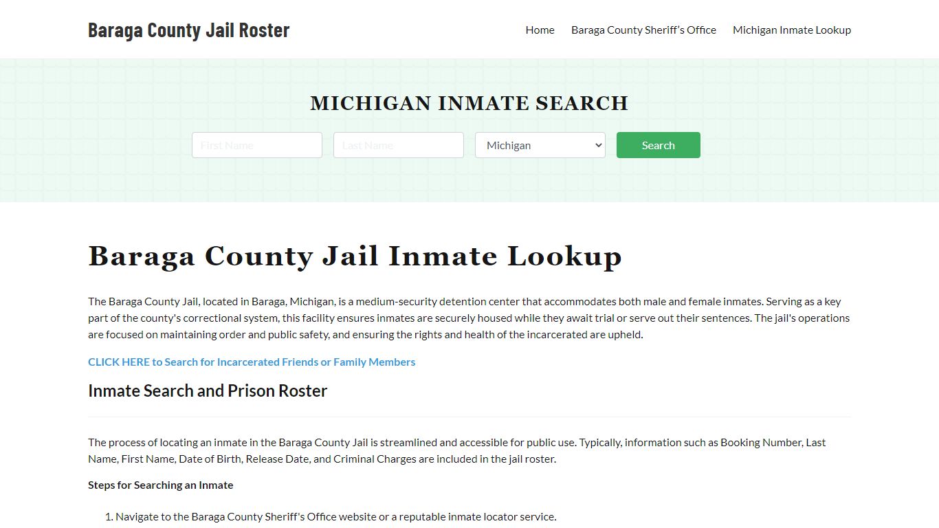 Baraga County Jail Roster Lookup, MI, Inmate Search