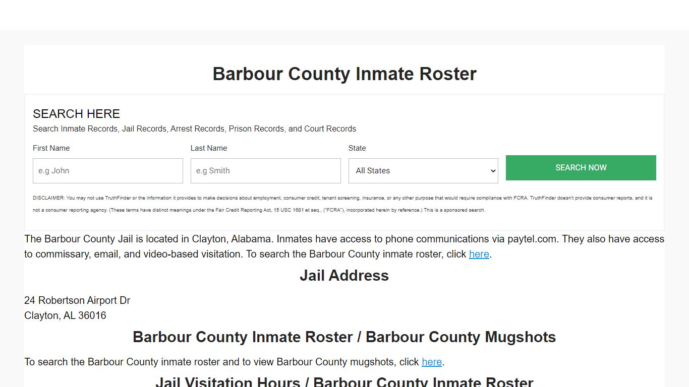 Barbour County Inmate Roster - Alabama Inmate Search