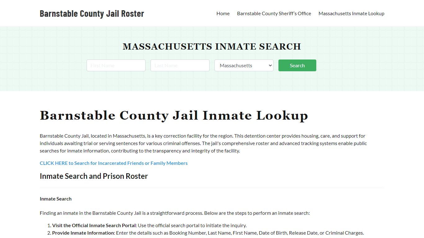 Barnstable County Jail Roster Lookup, MA, Inmate Search