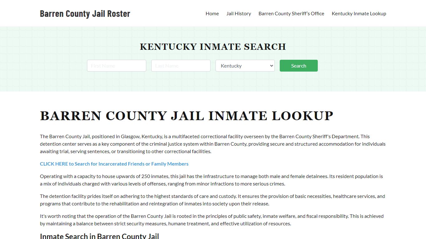 Barren County Jail Roster Lookup, KY, Inmate Search