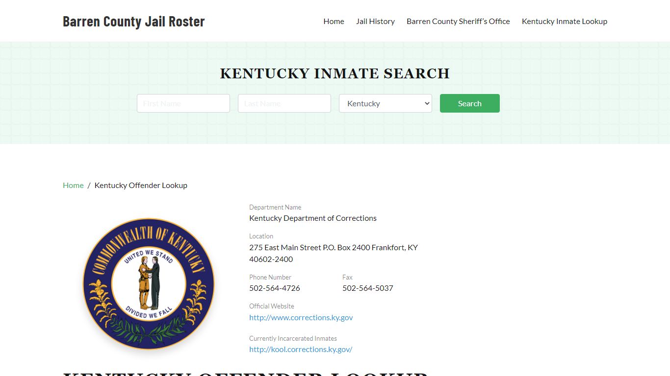 Kentucky Inmate Search, Jail Rosters