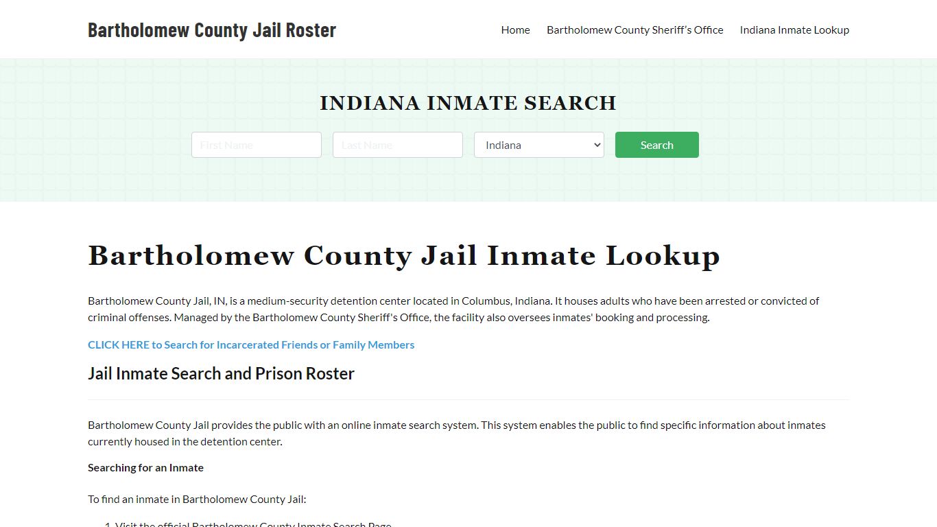Bartholomew County Jail Roster Lookup, IN, Inmate Search