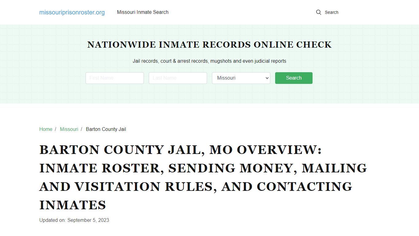 Barton County Jail, MO: Offender Lookip, Visitations, Contact Info