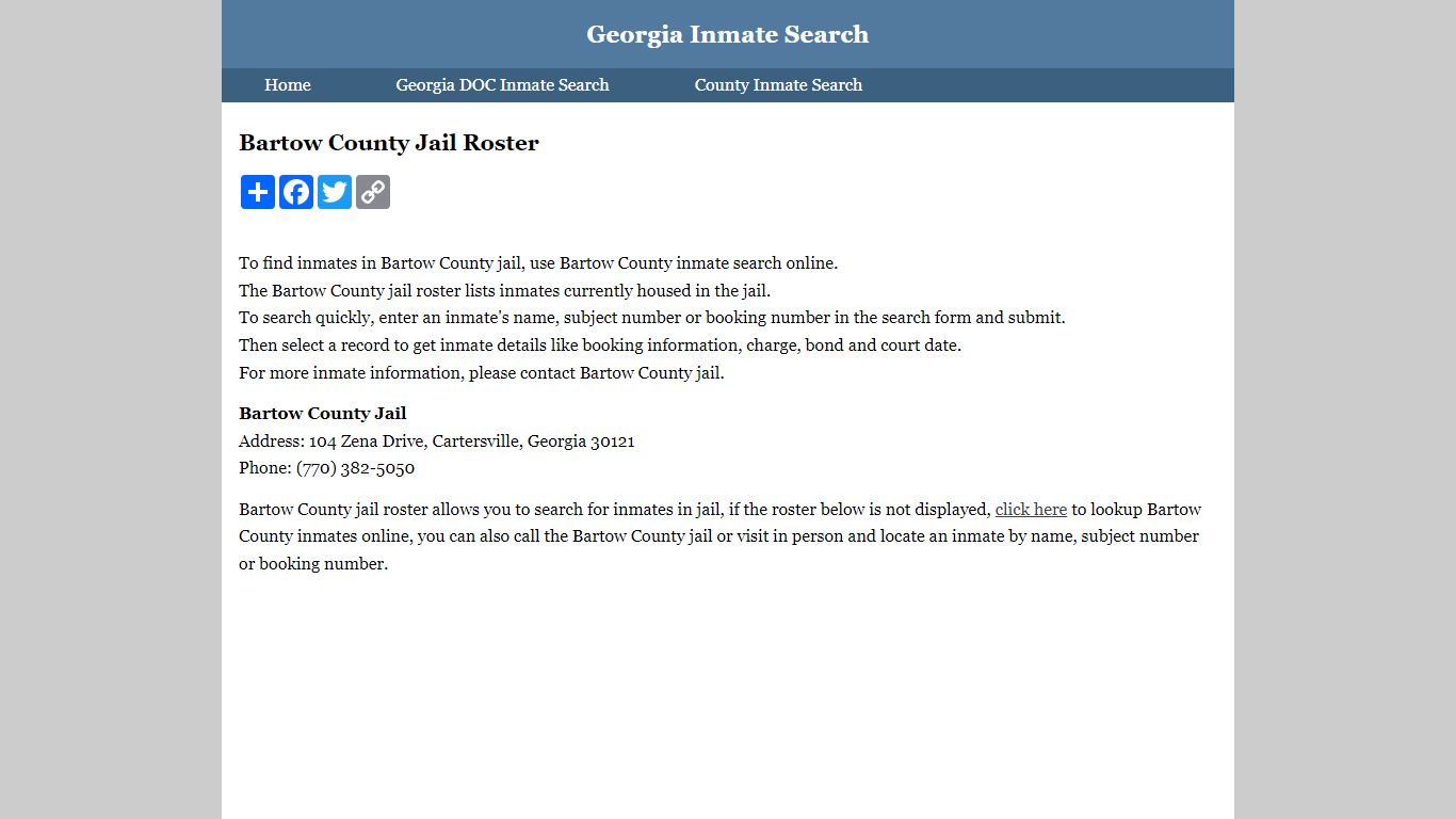 Bartow County Jail Roster - Georgia Inmate Search