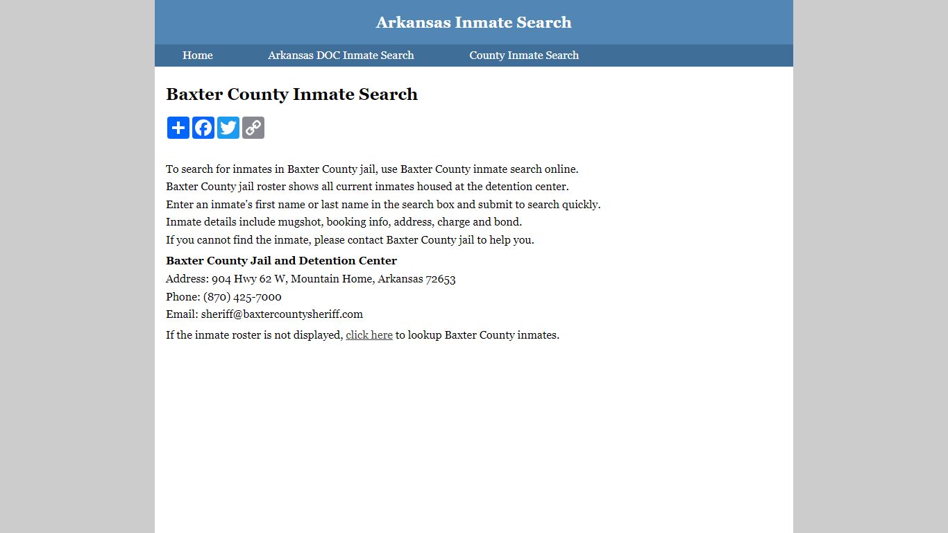 Baxter County Inmate Search