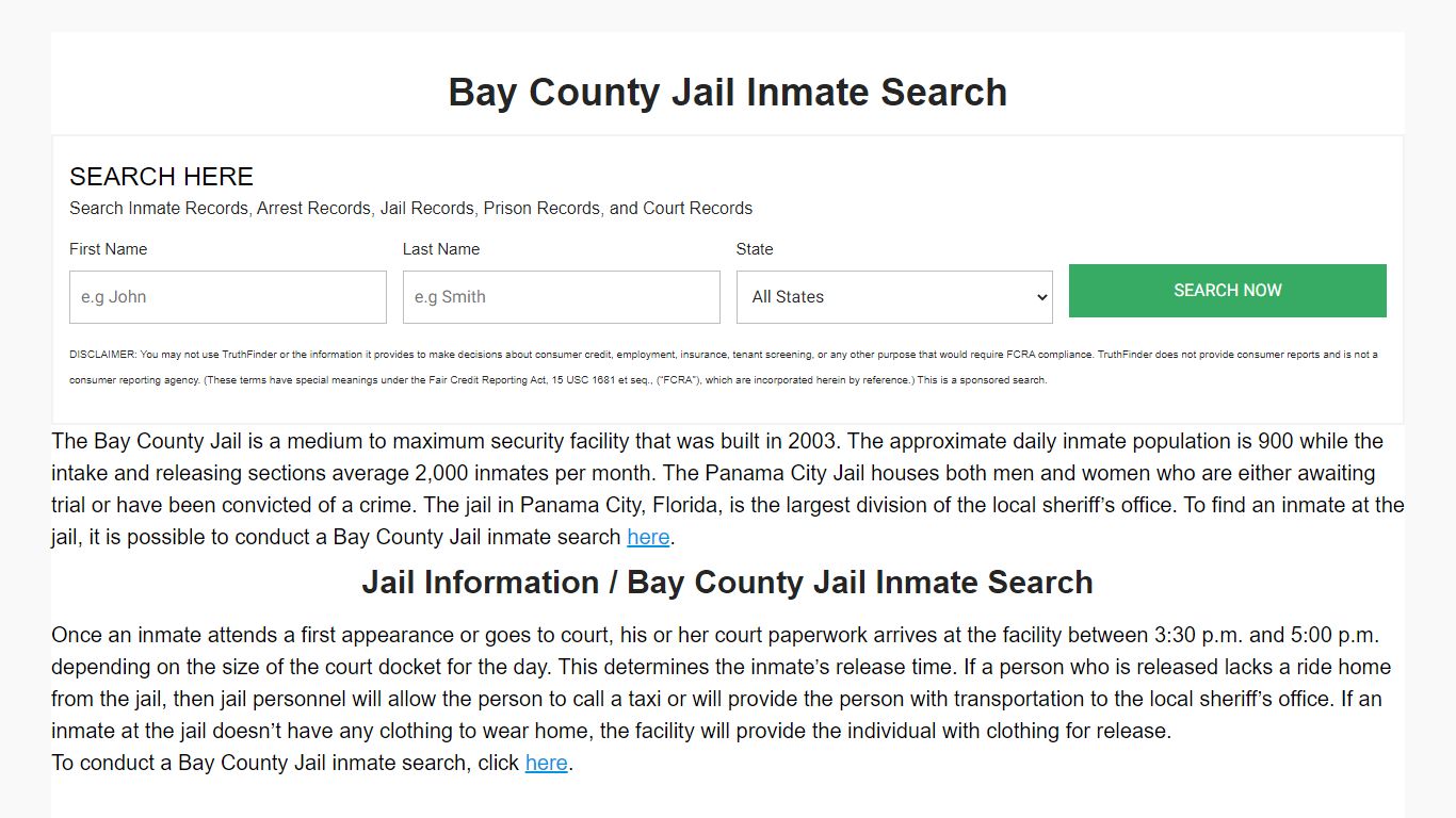 Bay County Jail Inmate Search - Florida Prison Inmate Search