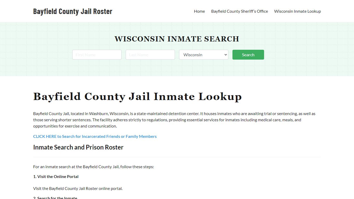Bayfield County Jail Roster Lookup, WI, Inmate Search