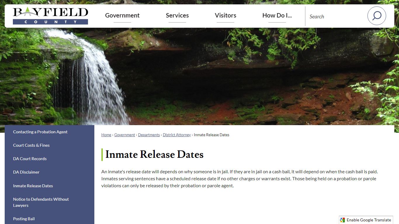 Inmate Release Dates | Bayfield County, WI - Official Website - Wisconsin