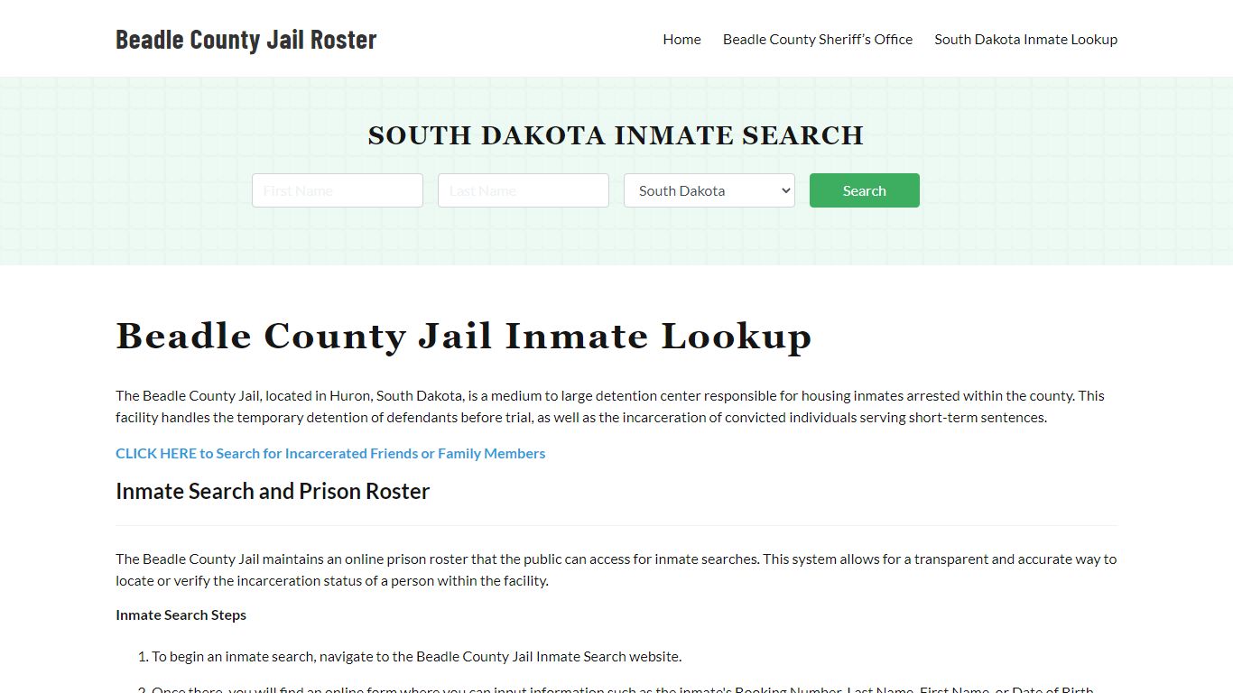 Beadle County Jail Roster Lookup, SD, Inmate Search