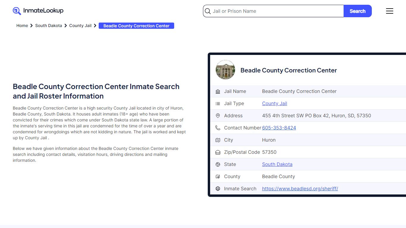 Beadle County Correction Center (SD) Inmate Search South Dakota ...