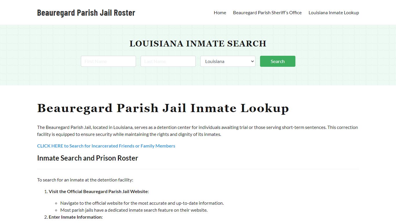 Beauregard Parish Jail Roster Lookup, LA, Inmate Search