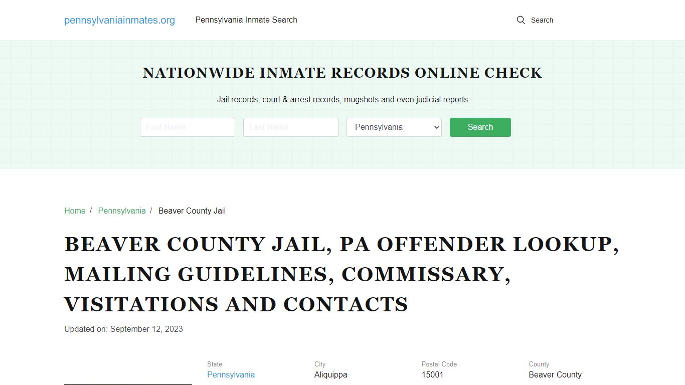 Beaver County Jail, PA: Inmate Search Options, Visitations, Contacts