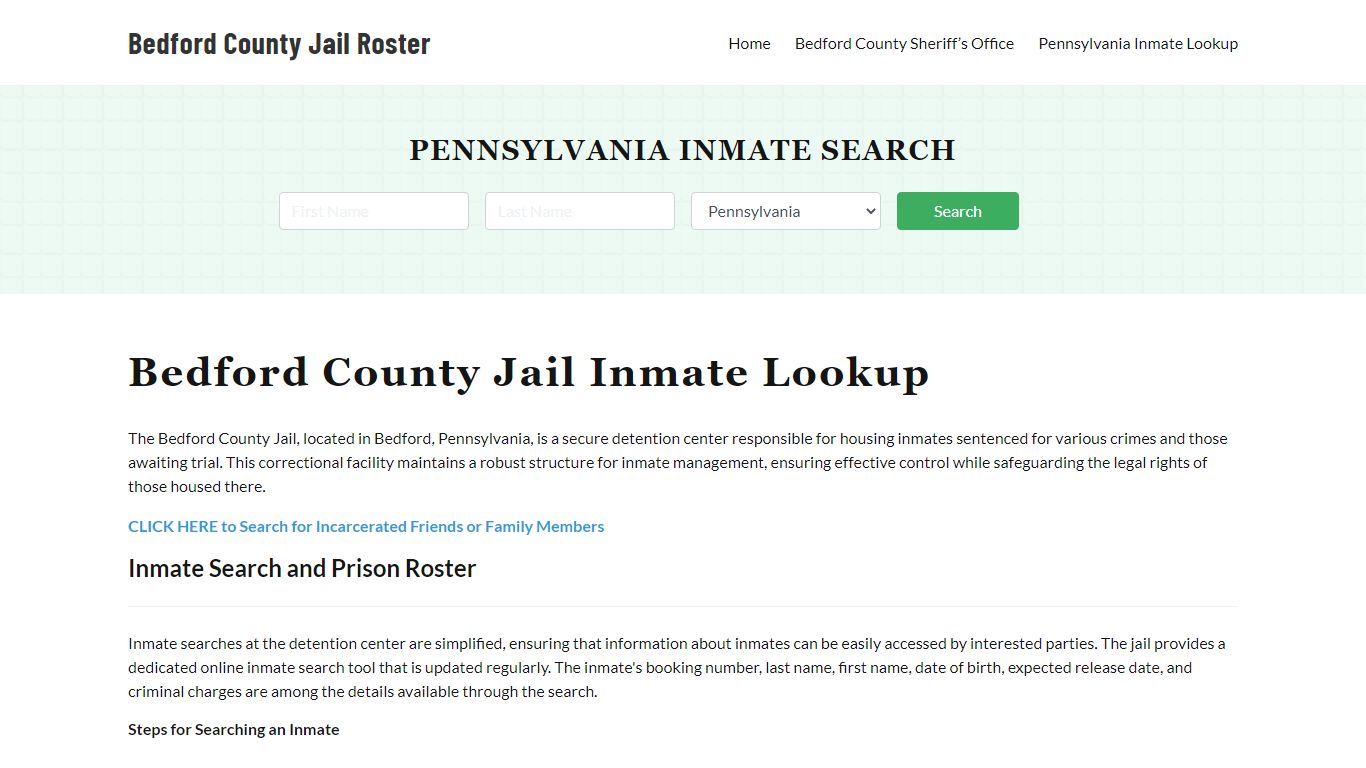 Bedford County Jail Roster Lookup, PA, Inmate Search