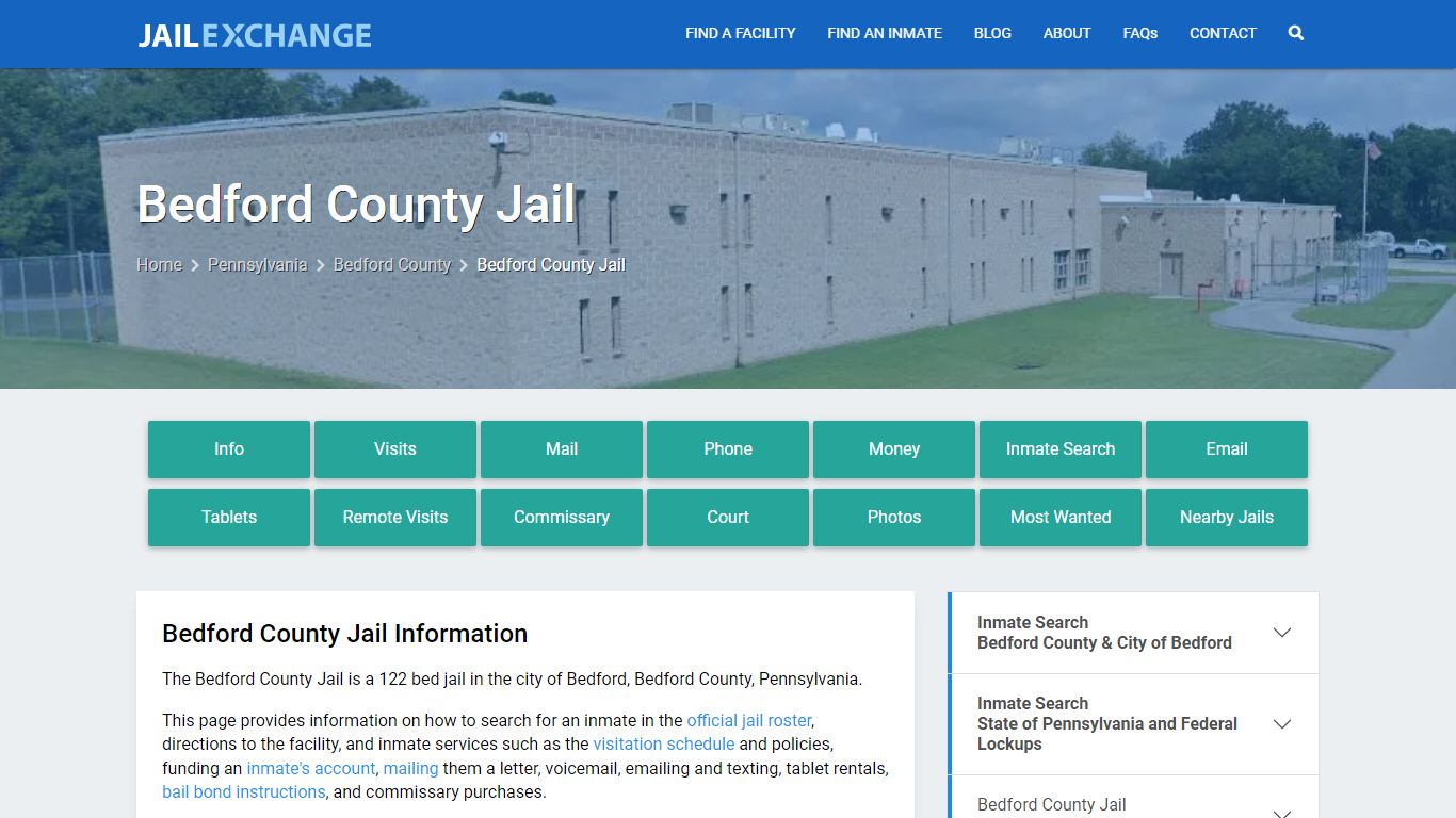 Bedford County Jail, PA Inmate Search, Information