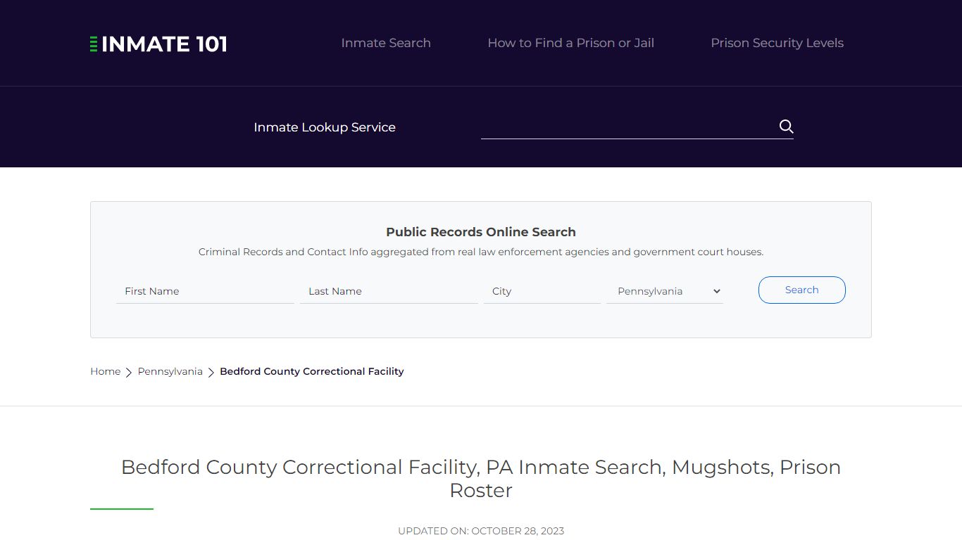 Bedford County Correctional Facility, PA Inmate Search, Mugshots ...