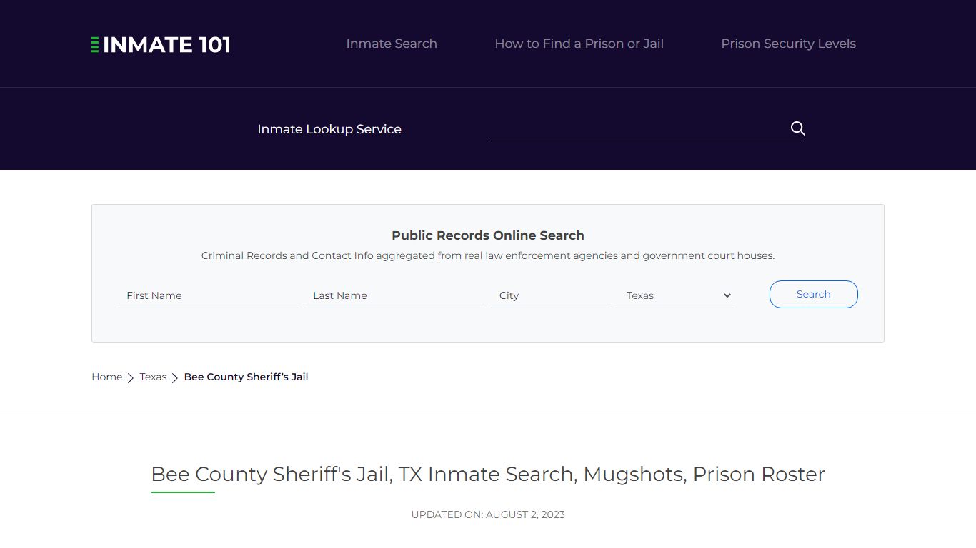 Bee County Sheriff's Jail, TX Inmate Search, Mugshots, Prison Roster