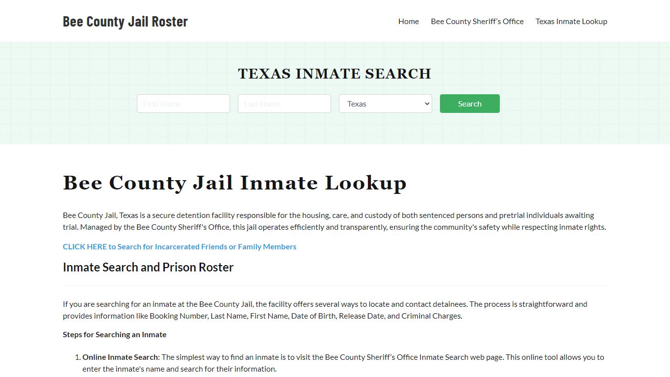 Bee County Jail Roster Lookup, TX, Inmate Search