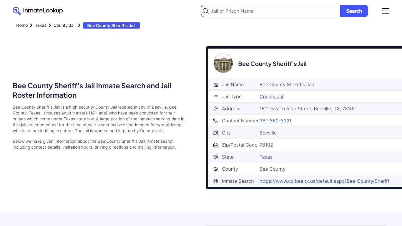 Bee County Sheriff's Jail (TX) Inmate Search Texas - Inmate Lookup