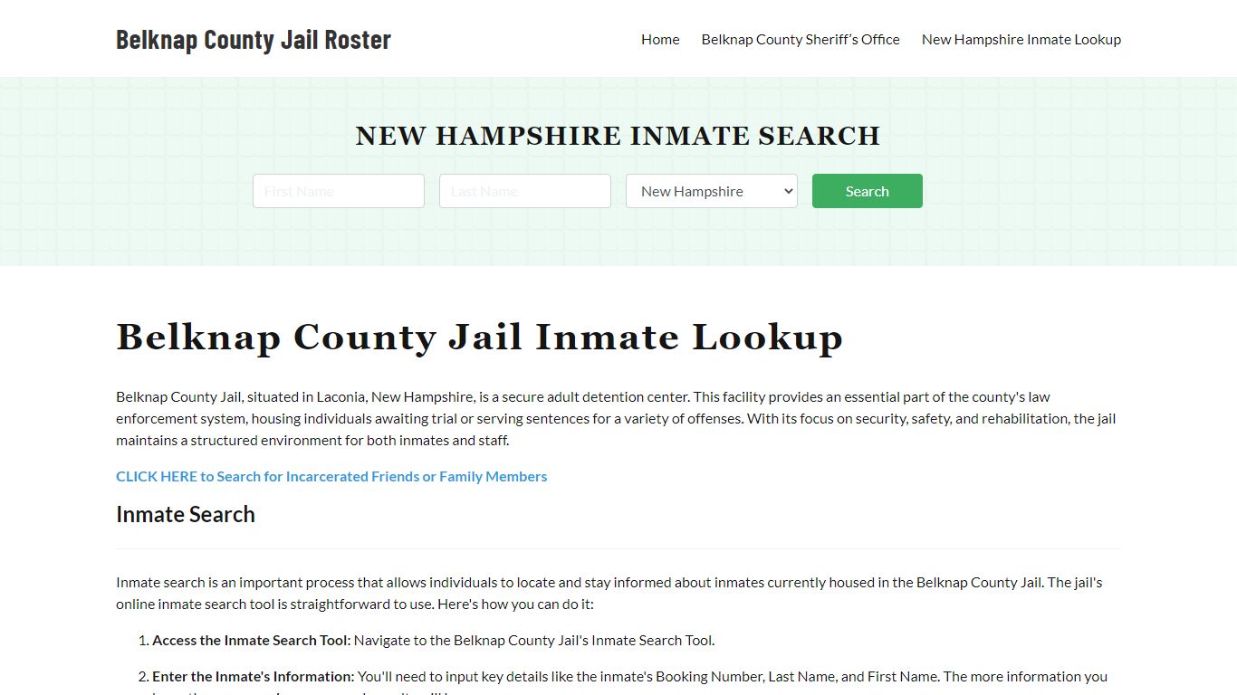Belknap County Jail Roster Lookup, NH, Inmate Search