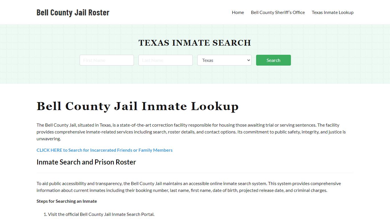 Bell County Jail Roster Lookup, TX, Inmate Search