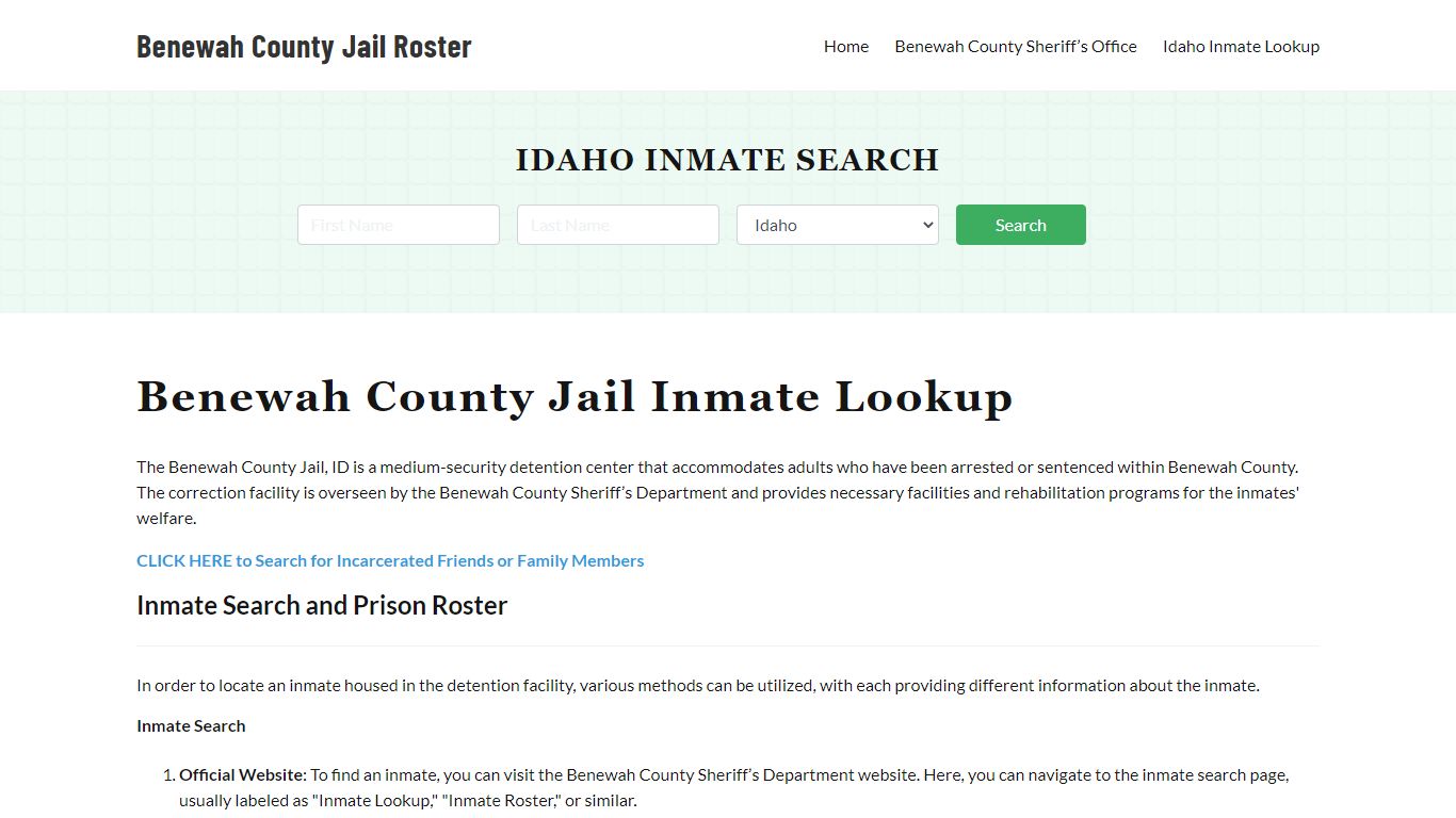 Benewah County Jail Roster Lookup, ID, Inmate Search