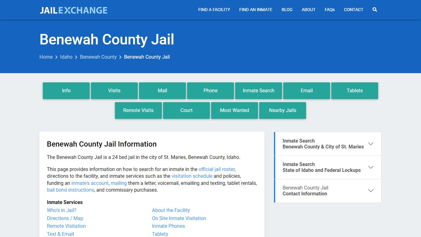 Benewah County Jail, ID Inmate Search, Information