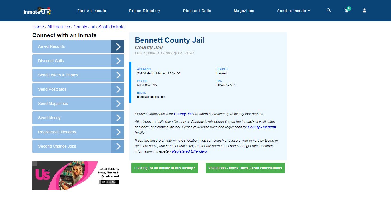 Bennett County Jail - Inmate Locator - Martin, SD