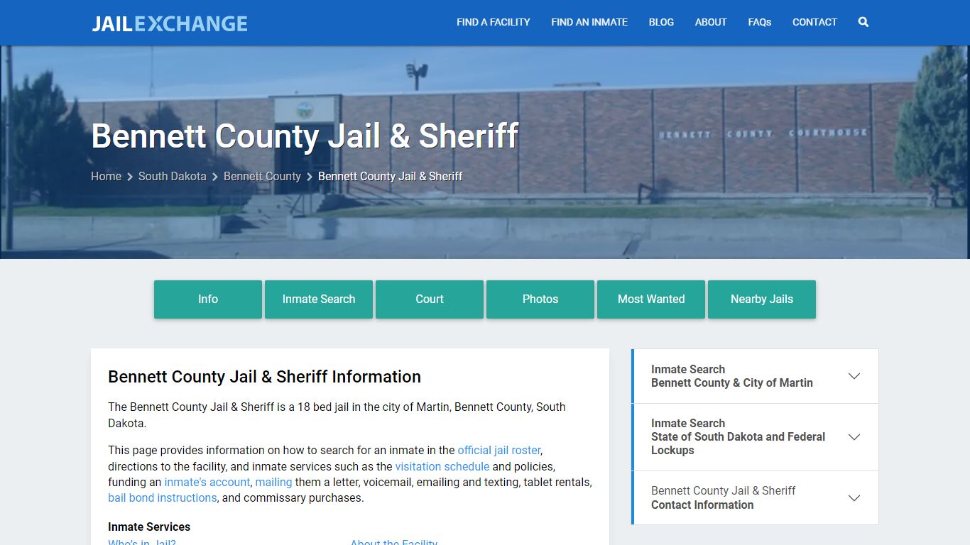 Bennett County Jail & Sheriff, SD Inmate Search, Information