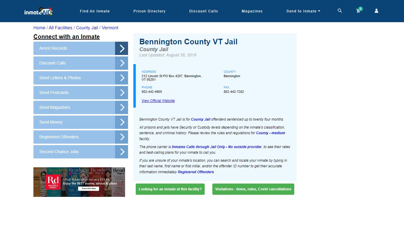 Bennington County VT Jail - Inmate Locator - Bennington, VT