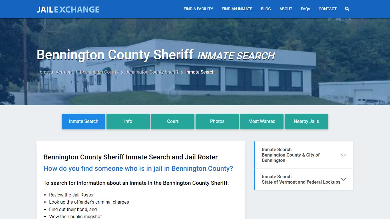 Bennington County Sheriff Inmate Search - Jail Exchange
