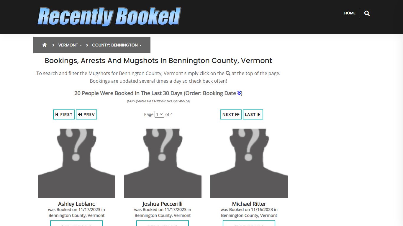 Bookings, Arrests and Mugshots in Bennington County, Vermont